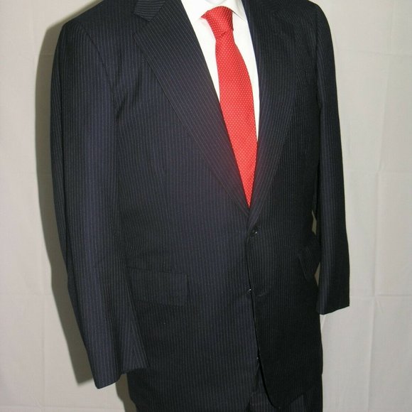 Brooks Brothers Vintage  Custom Clothiers Navy Striped Two Button Suit 40R - Picture 7 of 12